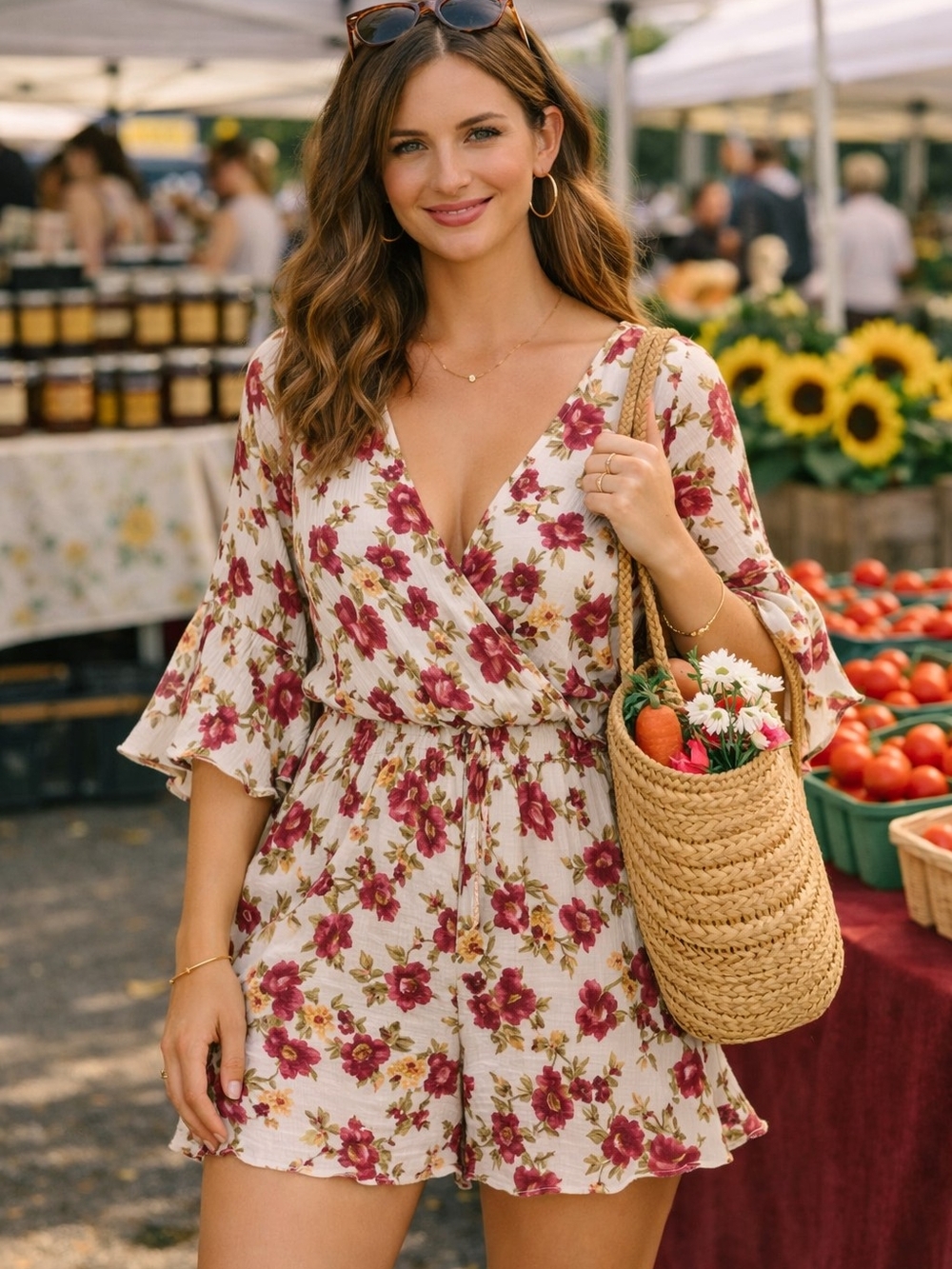 American Eagle Outfitters Floral Top in Cream and Berry